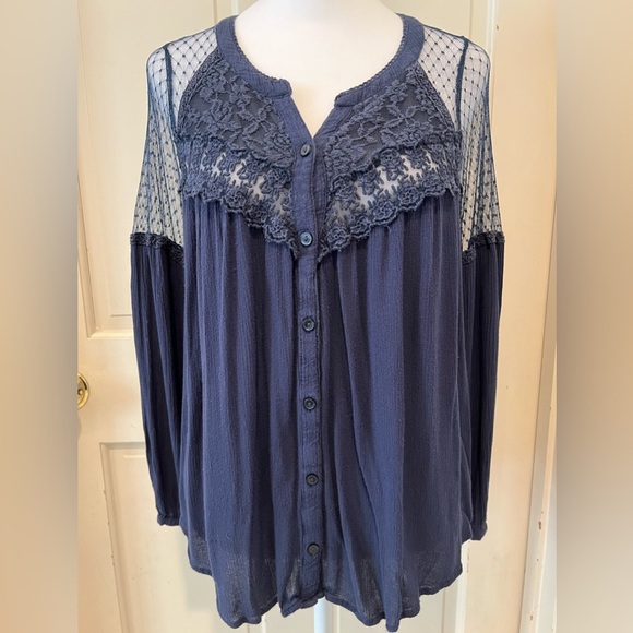 American Eagle Outfitters Tops - American Eagle Navy Lace Blouse Size Medium Whimsigoth Whimsy Goth